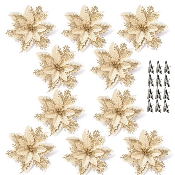 SECALIFE 10 PCS Christmas Tree Flowers Decorations with Clip, 15cm