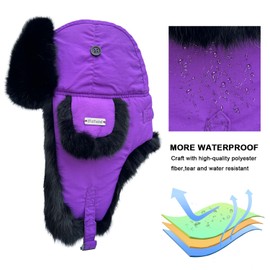 Winter Trapper Hat for Men Women 100% Real Rabbit Fur Russian Fur Winter Ushanka Hat Men Aviator Hat Mens Trapper Hat with Ear Flaps Purple