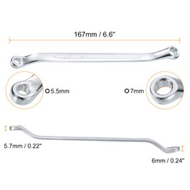 HARFINGTON 2pcs 45-Degree Offset Box End Wrench 5.5mm x 7mm 12 Point Metric CR-V Double Box End Wrench Chrome Vanadium Steel Long Offset Torx Box Wrench for Automotive Home Repair Tool