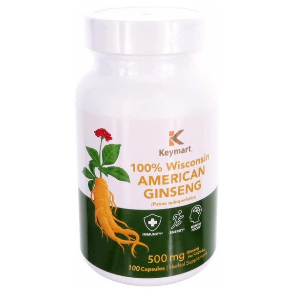 Cápsulas de ginseng 100% Pure American Wisconsin 1000 mg por porción, 60 VCaps potente raíz de ginseng molida (60 CT (paquete de 1)