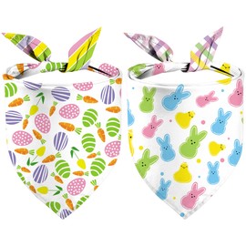 Easter Dog Bandanas, Reversible Easter Eggs Carrot Design 2 Pack, Happy Easter Dual-Layer Holiday Puppy Dog Kerchief Gifts (03)