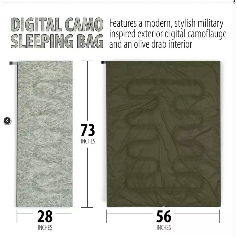 Maxam Sleeping Bag, 28 x 73", Olive Drab