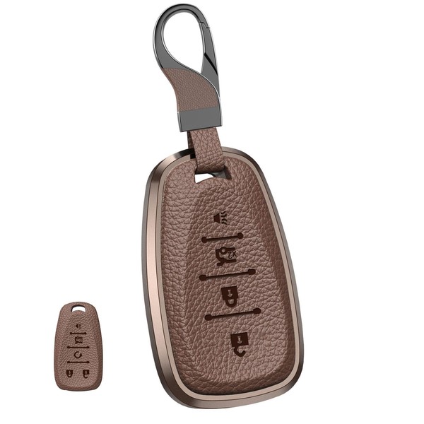 Key Fob Cover for Chevy with Keychain Leather & Aluminum