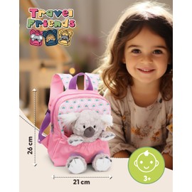 NICI Children's Backpack Pink 2 in 1 with Cuddly Toy Koala 25 cm - Nursery Backpack Girls & Boys - Soft Back Area & Adjustable Straps - 49841
