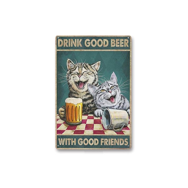 Mikankawa Tin Sign American Decorative Painting Miscellaneous Goods Interior Decoration Retro Easy to Install Coffee Beer Store Decor (Cat, Beer)