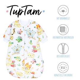 TupTam All-Season Baby Sleeping Bag, Round, Oeko-Tex Certified Materials, Removable Sleeves, 2.5 Tog, Unisex, Colour: Fox Owl Rabbit, Size: 56–62 cm