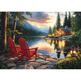 MXJSUA 5D Night Lakeside scenery Diamond Painting Pictures Kits, Diamond Painting Set for Adults, Mosaic Making Diamond Painting for Home Decoration and Gift, 30x40 cm