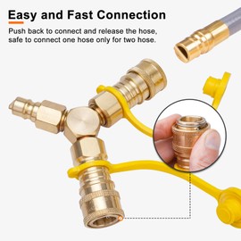 Rushare Quick Disconnect 3/8 Y-Splitter, Quick Connect/Disconnect Adapters for RV Propane Hose, Camper and Trailer, 2 Way 3/8" Quick Disconnect, for High Pressure Natural Gas or Propane Systems