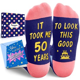 HAPPYPOP 50th Birthday Gifts for Her - Socks for 50 Year Old Women, Happy Birthday Gift Ideas with Cards for Female in Their 50s