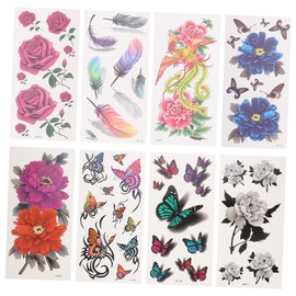 Minkissy 2sets Temporary Peony Flower Phoenix 3d Waterproof Stickers for Women Easy to Apply 8sheets*2