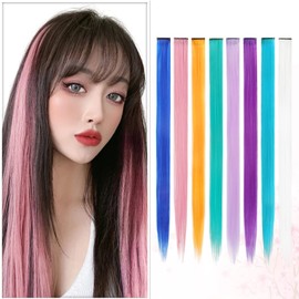 Peacoco One-Touch Mesh Extension, Set of 6, 21.7 inches (55 cm), Solid Color, Straight Wig, Long Extension, Heat Resistant, Easy Clip, Punch, Stylish (Sky Blue)