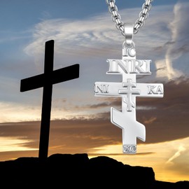 Hantuorui Orthodox Cross Necklace for Men & Women - 925 Sterling Silver Religious Pendant, Unique Christian Jewelry for Birthday & Gift Giving