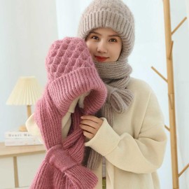 Integrated Ear Protection Windproof Cap Scarf, Winter Warm Knitted Hat Scarf, Thickening Beanie Hat Scarf