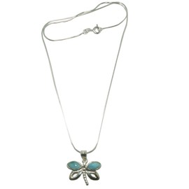 Satin Crystals Larimar Necklace Dragonfly Blue Sterling Silver 16 inch