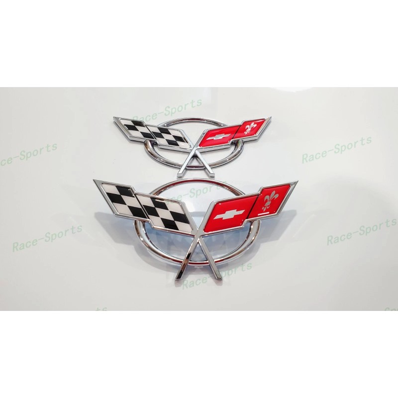 AUTO 2PCS Chrome Front Bumper Rear Deck Lid Cross Flags