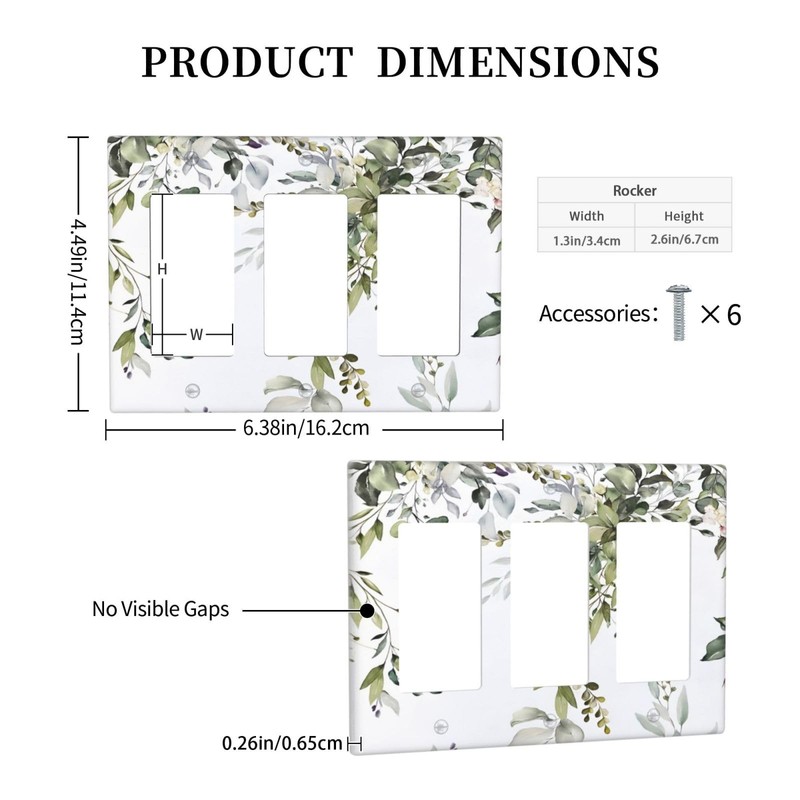 Sage Green Eucalyptus Leaves 3 Gang Triple Rocker Decorative Light