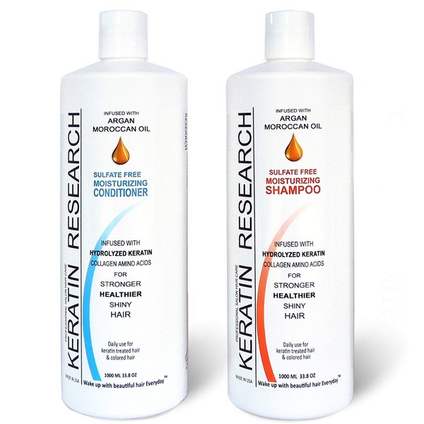 Sulfate Free Shampoo & Conditioner 2x 1000ml Bottles Value Set infused with Moroccan Argan Oil, By Keratin Research post treatment shampoo
