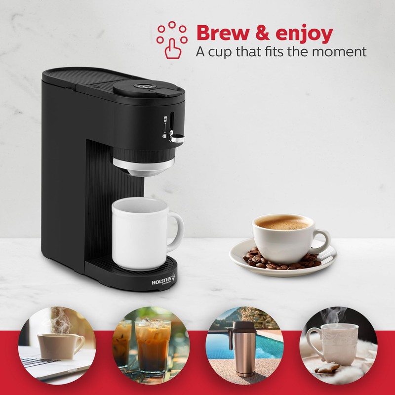 Holstein Housewares 2-in-1 Single Serve Coffee Maker, Dual Brew, Compatible