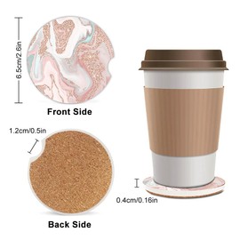 Modern Rose Gold Glitter Coral Gray Pastel Marble Absorbent Cup Holders Car Coasters,Ceramic Stone Drinks Coaster Set for Women Man 2.56"(2 Pack)