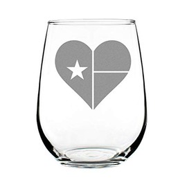 Texas Flag Heart – Cute Funny Stemless Wine Glass, Large 17 Ounces, Etched Sayings, Gift Box