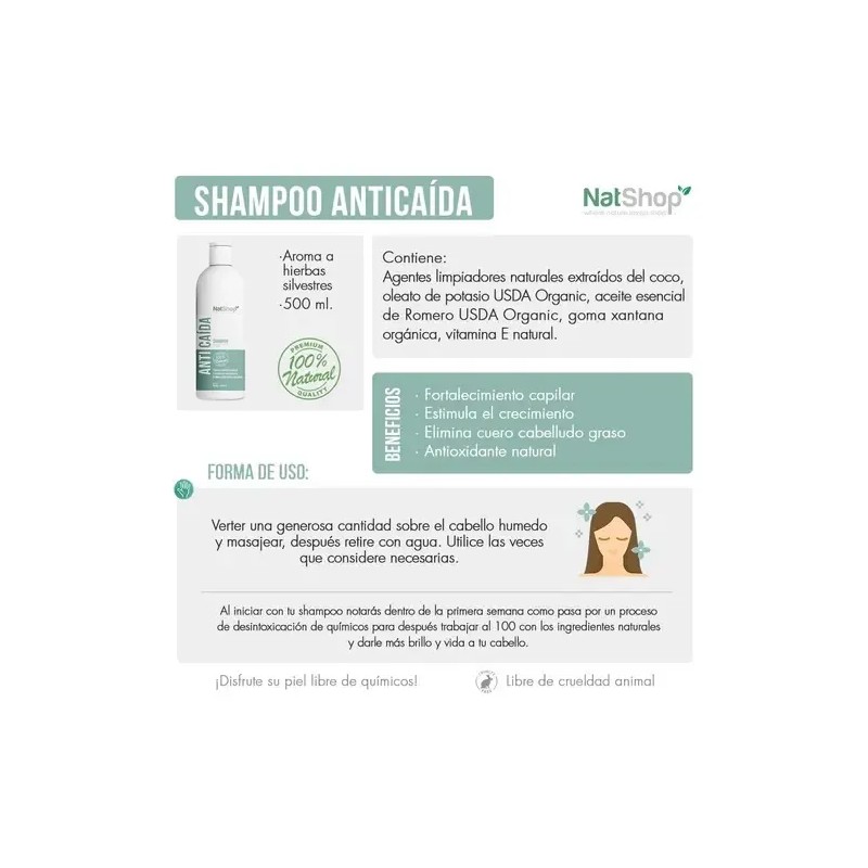 Shampoo Anticaída Con Aceite Escencial De Romero 500ml