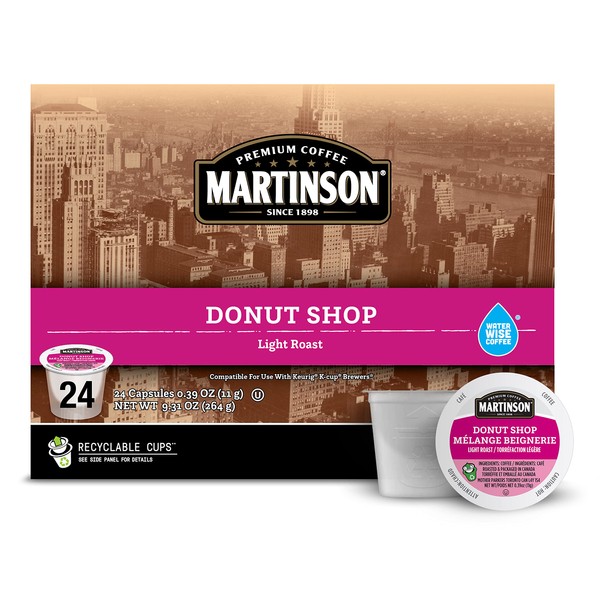 Martinson Donut Shop, café tostado ligero, cápsulas compatibles con cafetera Keurig K-Cup, 24 unidades (paquete de 1)