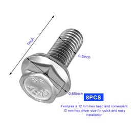 Unifizz 8PCS Car Top Front Skid Plate Bolts, 304 Stainless Steel 12mm Hex Head Auto Skid Plate Bolts, Compatible with 4Runner FJ Cruiser Land Cruiser Sequoia Tacoma