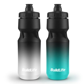 BuildLife 2 Pack Sports Water Bottle, 710ML Squeeze Water Bottle, Biking Water Bottles, BPA Free & Leakproof Cycling Bottles for Workout, Hiking, Outdoor Sports Dishwasher Safe (BlackBlue+BlackWhite)