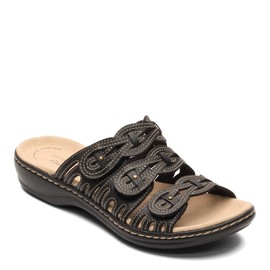 Clarks Women's Leisa Faye Sandal, Black Leather, 90 M US