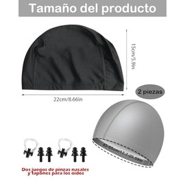 4 Gorras De Natación, Gorro Natación Hombre,Gorra De Natación PU, Diseño Impermeable, Entrenamiento Piscina, Color Negro Y Gris, Incluye 2 Cajas De Pi