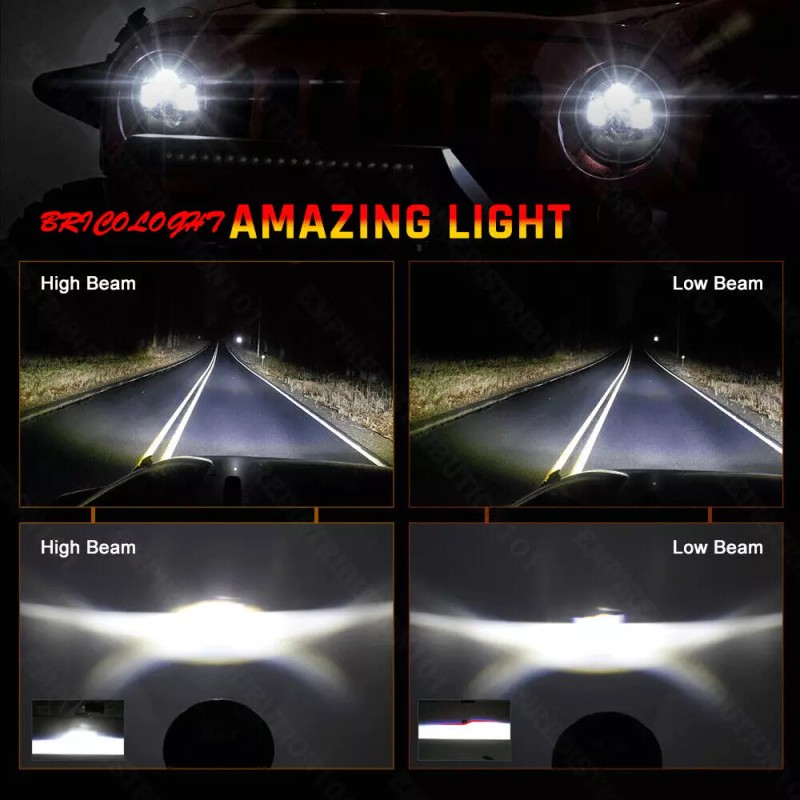 Bricologht 4PCS 7" LED Headlight & 4'' Fog Light Combo