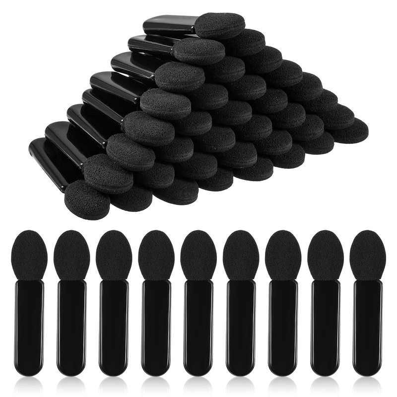 50pcs Eyeshadow Applicators Black Double-side Eye Shadow Brushes Short Sponge