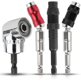 SUNJOYCO 3PCS Magnetic Pivot Drill Bit Tip Holder & 105° Right Angle Drill Adapter, 1/4" Hex Drill Bit Extension Impact Driver