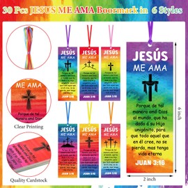 60 Pcs Spanish Jesus Loves Me Gifts Include 30 Jesus Me AMA Pencils 30 Sunday School Vbs Bookmarks Christian Juan 3:16 Religious Bible Verse Pencil Cross Bookmark Back to School Gifts for Church