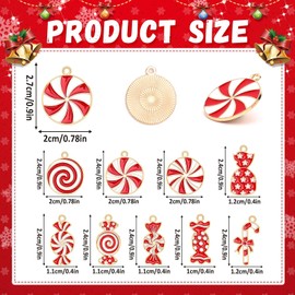 DTOFOOT Christmas Charms, 60Pcs Christmas Candy Charms for Jewelry Making, Holiday Red White Candy Cane Charm Pendants for Bracelet Necklace Earrings Making DIY Crafts