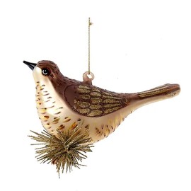 The Bridge Collection 6" Long Elegant Glass Bird Ornament with Shimmering Accents - Brown Bird Christmas Ornament