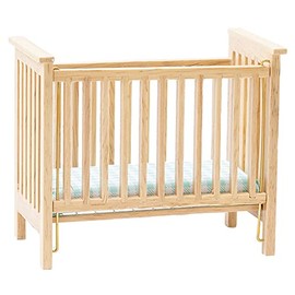 Classics by Handley Dollhouse Miniature Oak Slatted Nursery Crib with Blue Fabric