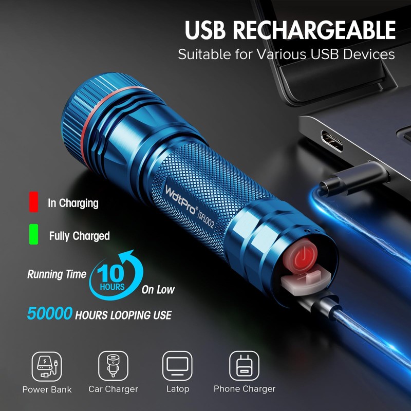 WdtPro Rechargeable Flashlights High Lumens, 1 Pack 10H Long Lasting