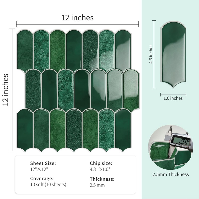 MOONFUN Peel and Stick Backsplash Tiles 10-Sheet Upgraded Thicker Design,