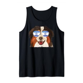 Miniature American Shepherd Dog Israel Flag Sunglasses Tank Top