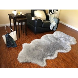 LAMBZY Faux Sheepskin Hypoallergenic Free Shape Silky Shag Rug, Luxury Shaggy Silky Plush Carpet for Bedrooms Rugs Living Room Kids Rooms Sofa Floor Rugs (Single and a Half 2'x4', Grey)