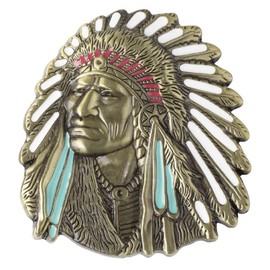 Native American Indian Chief Belt Buckle for Men, Indian Tribal Chief Belt Buckle, Indian Warrior Chief Head Belt Buckle, Western Cowboy Belt Buckle, Best Man Wedding Belt Buckle (Bronze)