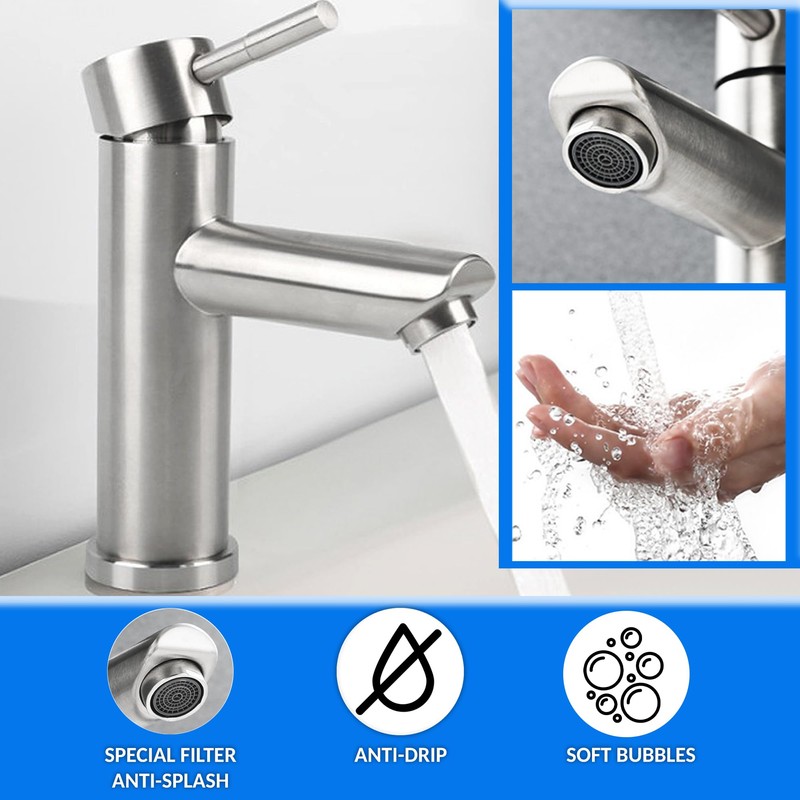 Stainless Steel Single Lever Hot Cold Water Mixer Tap with