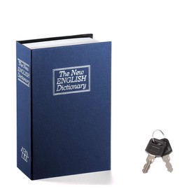 Jssmst Book Safe with Key Lock, Dictionary Diversion Seceret Hidden Lock Box, Fake Book Money Safe Metal Lock Box Small, 7.2" x 4.6" x 2.2", Navy