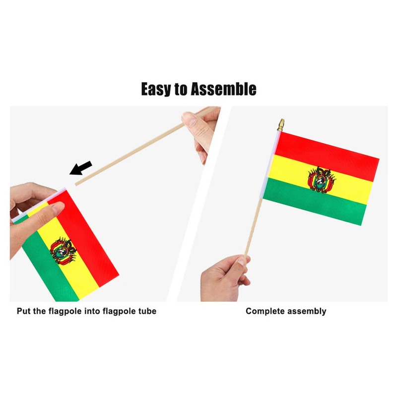 HSQCEZ 12Pcs Small Bolivia Flags on Wooden Stick Mini Bolivian