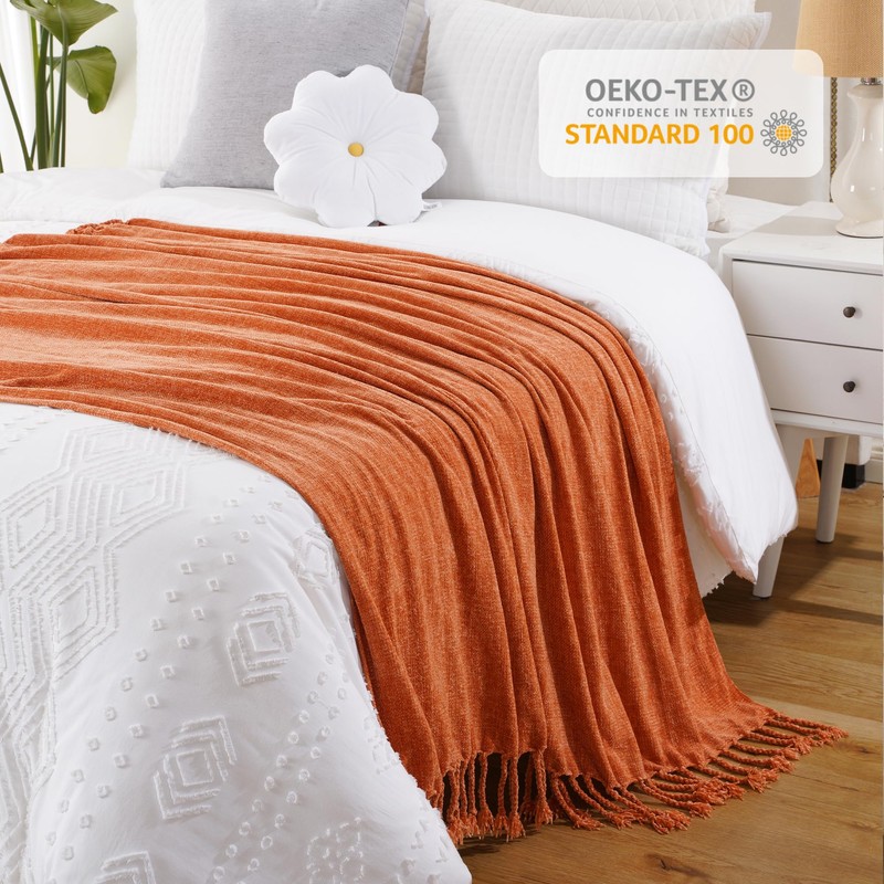 BATTILO HOME Chenille Throw Blanket for Couch, Soft Warm Cozy