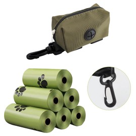 Dog Poop Bag Holder, Doggie Waste Bag Dispenser for Leash, Fits Any Dog Leash, Portable Set Includes Leak Proof and 6 Extra Thick Waste Bag Refill Rolls For Dogs, Green (1 bag+6 Waste Bag)