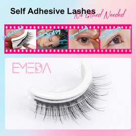 Self Adhesive Lashes False Eyelashes - Natural Round Eye Wispy Update More Stronger Pre-glued Fake Lashes No Glue Needed Reusable Waterproof Fluffy Strip Lashes 5 Pairs by EMEDA(12mm L09)