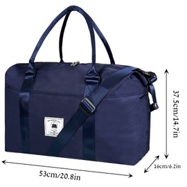 Travel Weekender Overnight Bags for Women With Wet Pocket Sport Gym Tote Duffle Bag Carry on Waterproof (Navy Blue)