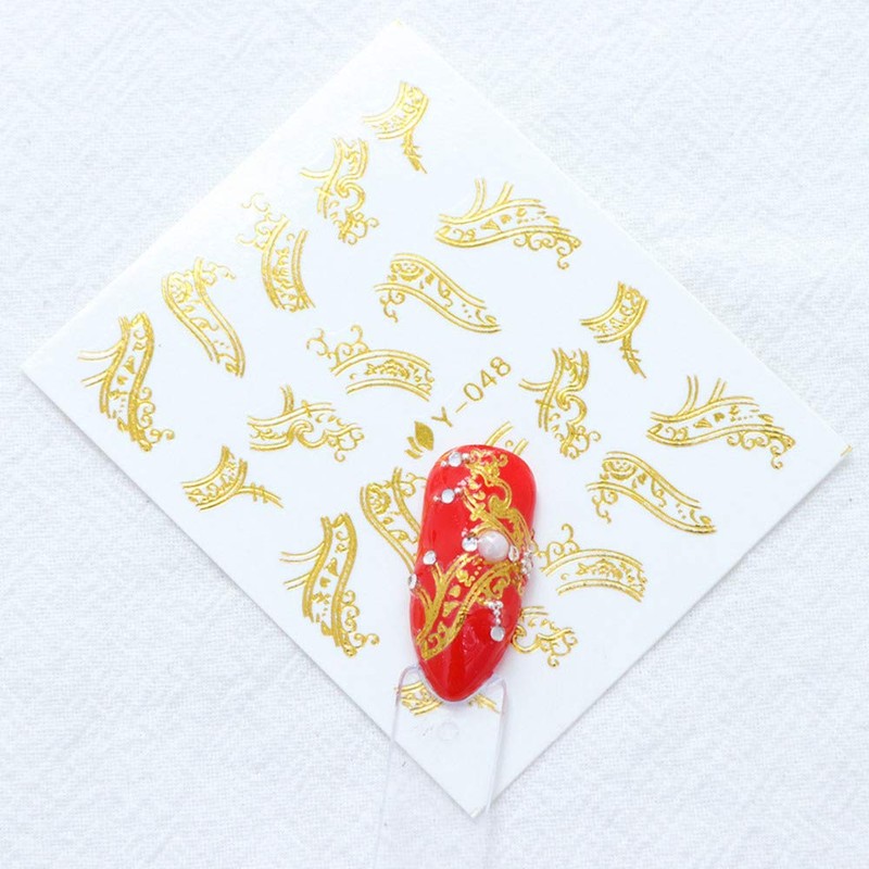 Set of 30 Gold & Silver Feather Nail Stickers Water